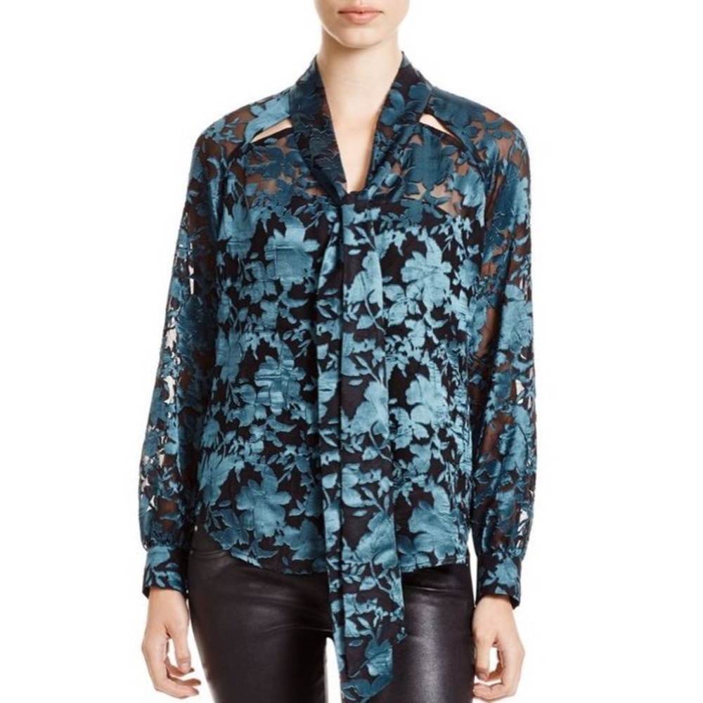 NEW Cooper & Ella Velvet Burnout Tie Neck Blouse